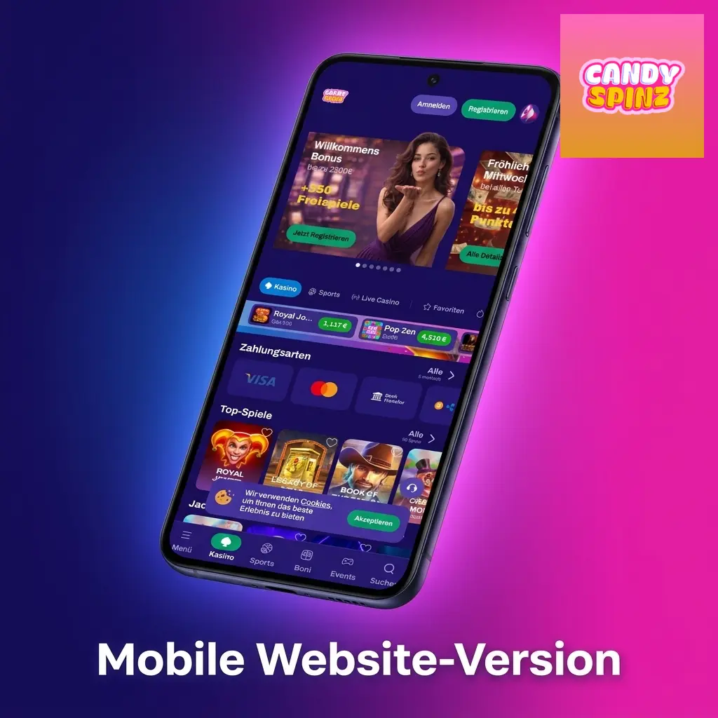Candy Spinz mobile Website auf Smartphone – kein Download nötig, optimiert für Android und iOS