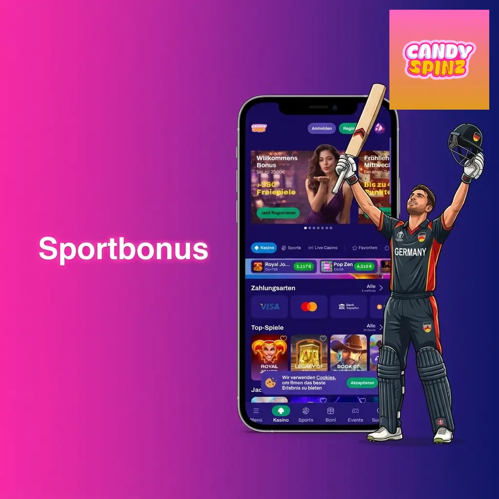 Candy Spinz Sportbonus: Willkommensbonus, Gratiswette, Kombi-Boost & Cashback für Sportwetten in Deutschland