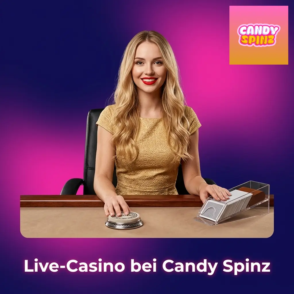 Live-Casino bei Candy Spinz mit echten Dealern, Live-Roulette, Blackjack und Game-Shows von Evolution und Pragmatic Play
