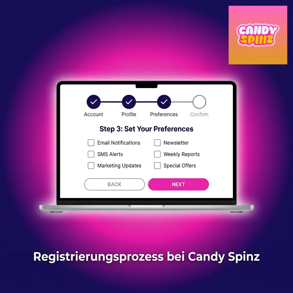 Schritt-für-Schritt Registrierungsprozess bei Candy Spinz Casino mit Anmeldeformular und Bonusaktivierung