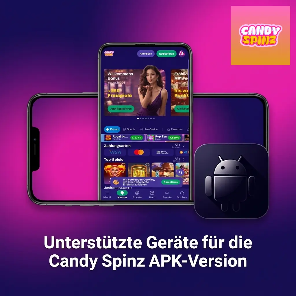 Candy Spinz APK kompatible Android-Geräte: Samsung, Sony, Huawei, OnePlus, Google Pixel und Xiaomi