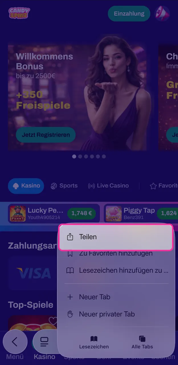 Lade die App Candy Spinz auf dein Handy herunter.