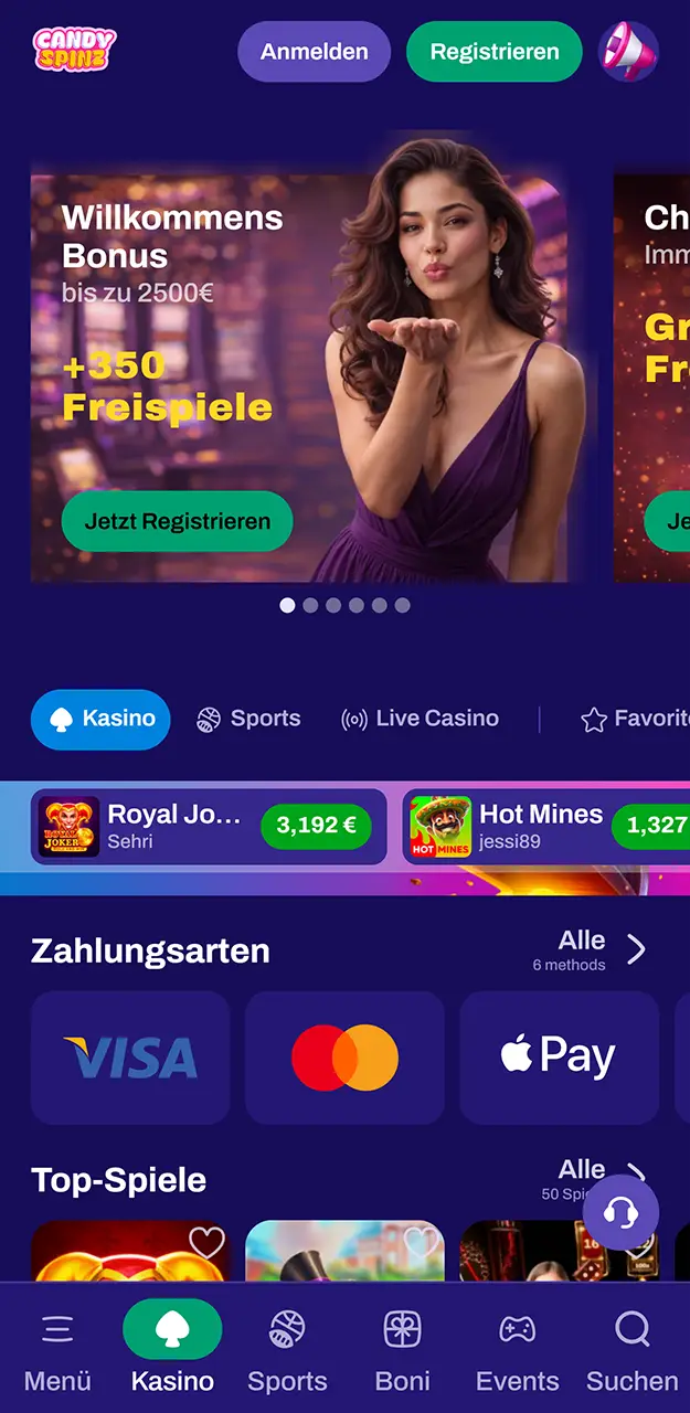 Laden Sie die Candy Spinz-App für Android oder iOS herunter.
