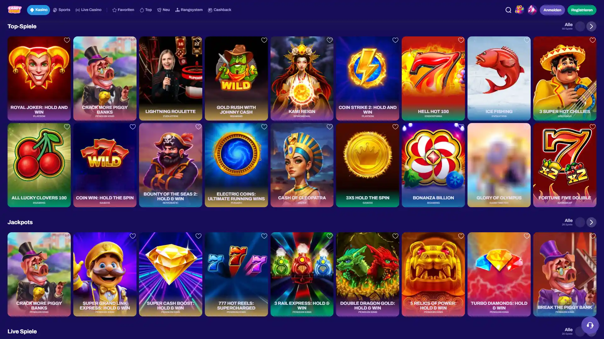 Spielen Sie die besten Spiele im Candy Spinz Casino.