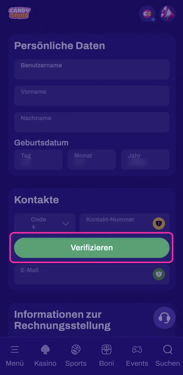 Laden Sie die Scans Ihrer offiziellen Dokumente hoch, damit Sie Ihre Identität bestätigen bei Candy Spinz.